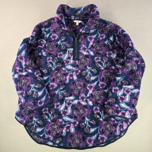 Terra & Sky Women's Plus Size 2x Quarter-Zip Faux Sherpa Pullover Floral Purple